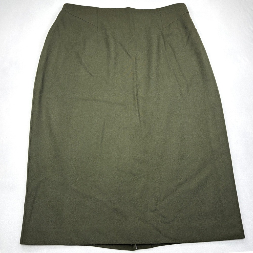 Field Manor Woman 22 Olive Green Wool Midi Skirt Lined Pencil Career Made In USA